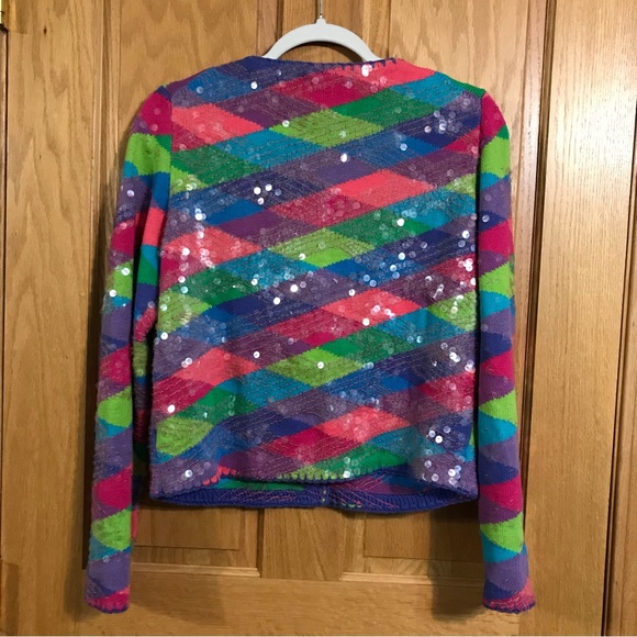 Vintage 90s Michael Simon New York rainbow color cardigan with clear sequins - Picture 4 of 5